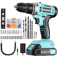 GardenJoy Cordless Power Drill Set - 21V Electric Drill Driver Kit with Battery and Fast Charger, 65pcs Acessories, 2 Variable Speed Control, 3/8-Inch Keyless Chuck and 24+1 Torque Setting