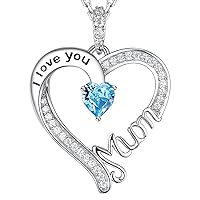 GinoMay Mothers Day Jewellery Gifts I Love You Mum Necklace March Birthstones Jewellery Aquamarine Necklace and More Stones Jewellery for Mum Birthday Gifts Sterling Silver Mothering Sunday