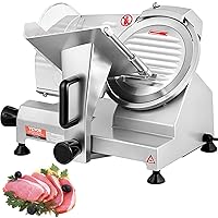 Commercial Meat Slicer, Electric Deli Food Slicer, Carbon Steel Blade Electric Food Slicer, 350-400RPM Meat Slicer, 0-0.6 inch Adjustable Thickness for Meat, Cheese, Veggies, Ham (8 inch-200W)
