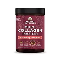 Ancient Nutrition Collagen Powder Protein, Multi Collagen Protein Powder, Strawberry Lemonade, 45 Servings, w/Vitamin C, Hydrolyzed Collagen Peptides for Skin, Nails, Gut Health and Joints, 18.1oz