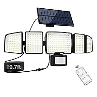 Solar Lights Outdoor, 326 LED 4000LM Upgraded Motion Sensor Solar Lights for Outside, IP65 Waterproof 5 Heads Security Flood Lights, Separate Solar Panel Remote Control 3 Modes Wall Lights