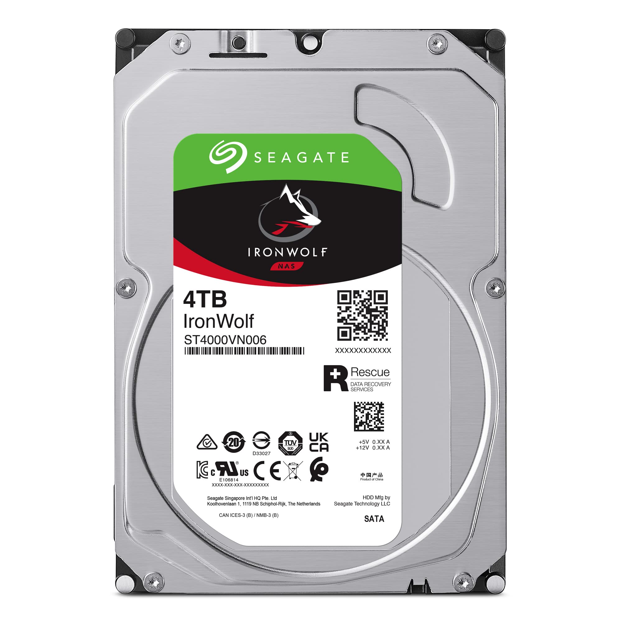 Seagate IronWolf 4TB NAS Internal Hard Drive HDD – CMR 3.5 Inch SATA 6Gb/s 5400 RPM 64MB Cache for RAID Network Attached Storage, Rescue Services – Frustration Free Packaging (ST4000VNZ06)