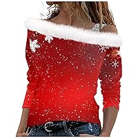Women's Fall Clothes Long Sleeve Tops Loose Christmas Print Pullover Tops Shirts, S-3XL