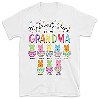 Personalized My Favorite Peeps Call Me Grandma Easter T-Shirt, Custom Bunny Nana Mom Shirt, Grandma with Grandkids Name Shirt