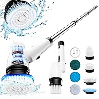 GiveBest Electric Spin Scrubber, Cordless Shower Scrubber, 7 Replacement Head, 90Min Bathroom Scrubber Dual Speed, Shower Cleaning Brush with Extension Arm for Bathroom, Floor, Tub, Tile,Kitchen,Car
