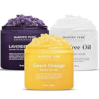Majestic Pure Sweet Orange Scrub (10 oz), Lavender Scrub (10 oz), and Tea Tree Scrub (10 oz) Bundle