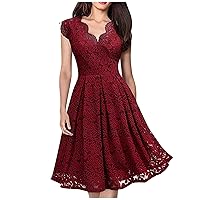 Dresses for Women 2024 Lace Solid Color Waistbands V-Neck Sleeveless Dress Casual Cocktail Dress