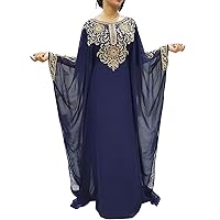 Dark Blue and Gold Kaftan Dress for Women with Beaded Work Moroccan Caftan Dress duabi Abaya for Party Jalabia