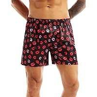 Men's Silky Satin Boxer Shorts Love You Valentine Special Pajamas Sleepwear Lounge Underwear