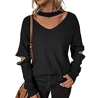 Womens Long Sleeve Shirts Fashion Ribbed V Neck Slim Fitted T Shirts Basic Solid Layering Tee Tops New