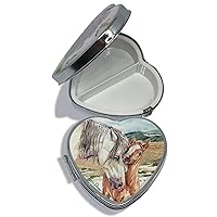 Lissom Design Pill Boxes - Small Pillbox for Purse or Pocket, Travel Organizer for Medicine or Jewelry, 2-Compartment, Wild Mustangs - Heart Shaped
