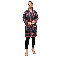 IshDeena Indian Pakistani Short Kurti Tunic Tops - Printed Khaddar Fabric for Women - Office & Casual Wear, Designer, M-3XL