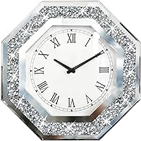 XIHACTY Wall Clock, Octagonal Mirror Glass Clock, Cute Diamond 12 Inch Non Ticking Clock for Wall Decoration, Perfect Home Decoration for Bedroom, Bathroom, Dining Room (Without Batteries)