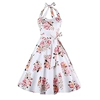 Topdress Women'sVintage Polka Audrey Dress 1950s Halter Retro Cocktail Dress