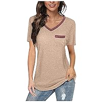Women Short Sleeve White Tops, Summer Casual Slim V Neck T-Shirt, Fashion Comfy Soft Tunic Tees Loose Fit Blouse