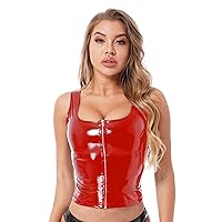 ACSUSS Women's Sexy Patent Leather Tank Tops Camisole Wet Look Sleeveless Vest Tops Clubwear