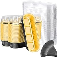 Mini Loaf Baking Pans with Lids And Spoons (100 Pack, 6.8oz) Rectangle Aluminum Foil Baking Pans Tins Containers - Cupcake Containers Wrappers Cheesecake Creme Brulee Ramekins