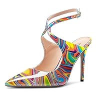 Castamere Womens Stiletto High Heel Pointed Toe Cross-Strap Ankle Strap Slingback Pumps Prom Sexy 3.9 Inches Heels