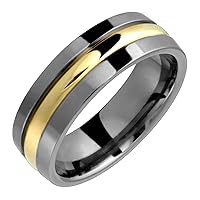 Olna Titanium Ring 14k Yellow Gold Polished Finish 7mm Wide Two Tone Wedding Band Set for Him Her