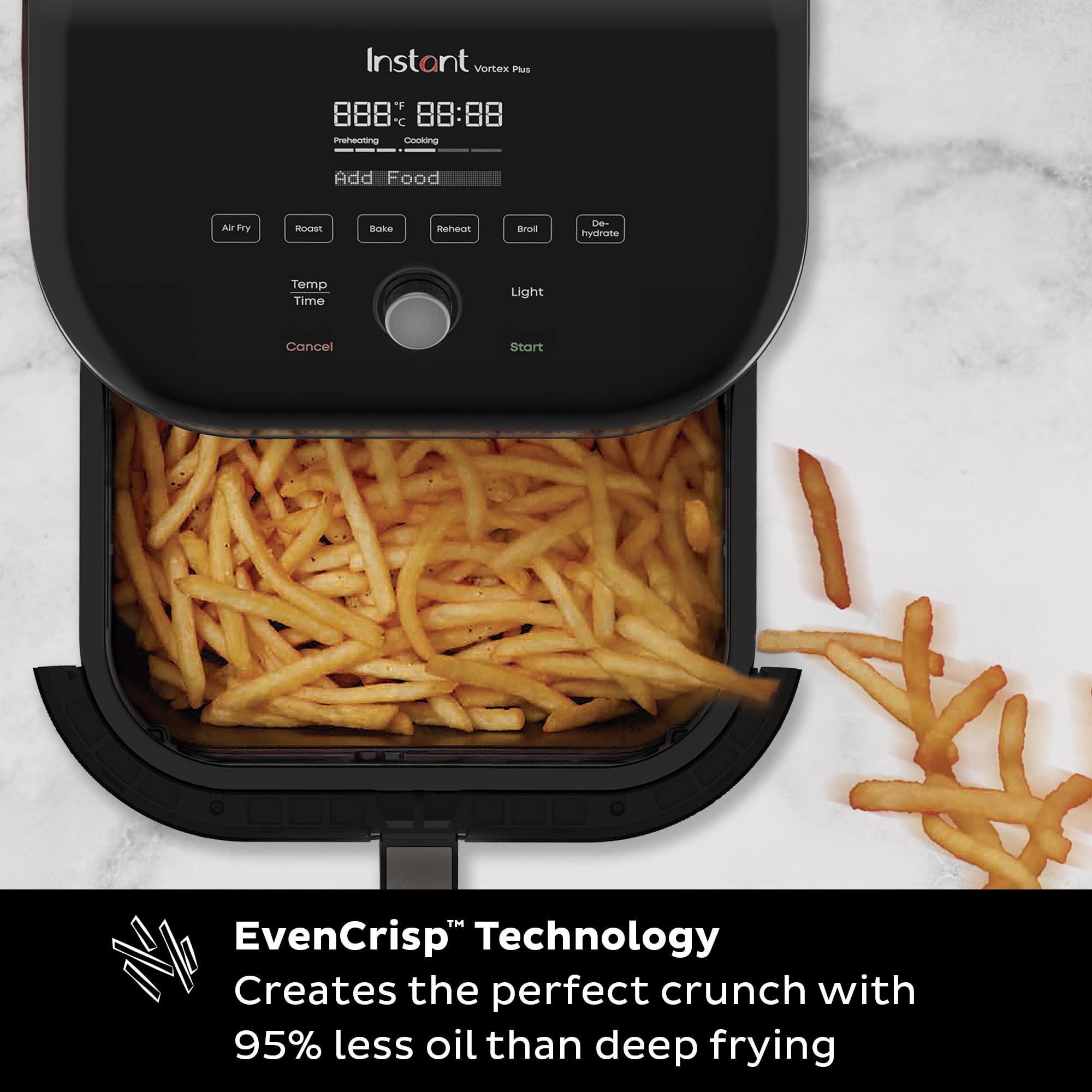 Instant Vortex Plus 6-Quart Air Fryer Oven, From the Makers of Instant Pot with Odor Erase Technology, ClearCook Cooking Window, App with over 100 Recipes, Single Basket, Stainless Steel