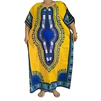 Summer Plus Size Loose Fit Maxi Dress with Pocket Dashiki Cotton Casual House Wear, Bust 58