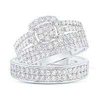 The Diamond Deal 14kt White Gold His Hers Round Diamond Cluster Matching Wedding Set 1-3/4 Cttw