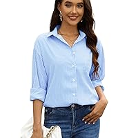 JMITHA Womens Fashion Striped Shirt Classic Long Sleeve Button Down Shirt Business Casual Blouses Work Tops with Pocket