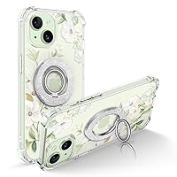 GVIEWIN Bundle - Compatible with iPhone 15 Case (Hibiscus/Green) + Magnetic Phone Ring Holder (Silver)