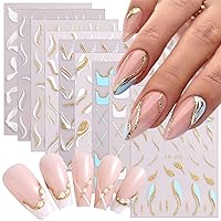 9 Sheets French Nail Art Stickers,3D Self Adhesive Nail Decals Glitter Gold Stripe Line Nail Designs,Curve Swirl Lines Nails Stickers for French DIY Nail Decoration Manicure Accessories for Women
