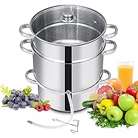 FANTASK 11-Quart Steam Juicer, Pasta Pot with Tempered Glass Lid, Hose, Clamp, Safe Loop Handle, Easy to Use, Stainless Steel Steamer Pot for Cooking Fruit Vegetable, Silver