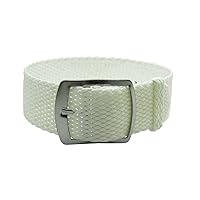 22mm White Perlon Braided Woven Watch Strap with Silver Buckle