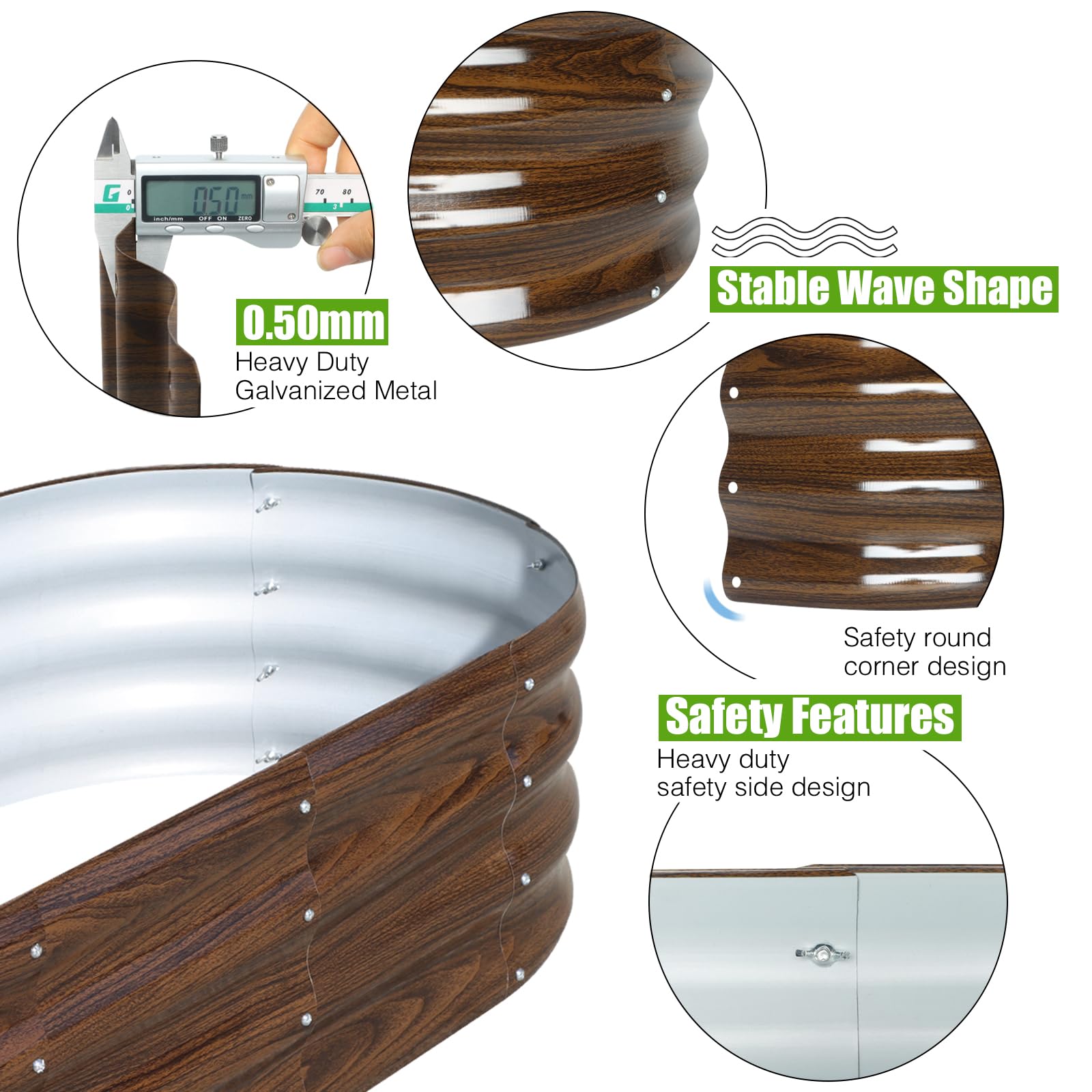 SnugNiture Galvanized Raised Garden Bed Outdoor, 2 Pcs 4x2x1ft Oval Metal Planter Box for Planting Plants Vegetables, Brown