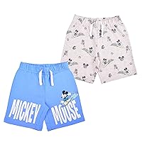 Disney Mickey Mouse Boys 2 Pack Shorts with Drawstring for Toddler and Little Kids – Blue/White/Grey/Black