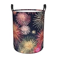 Beautiful Firework Round waterproof laundry basket,foldable storage basket,laundry Hampers with handle,suitable toy storage