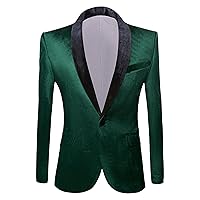 Mens Velvet Blazer Slim Fit One Button Solid Suit Jacket Fashion Sport Coat for Wedding Prom Dinner Party