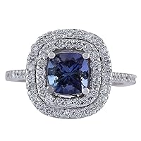 2.37 Carat Natural Blue Tanzanite and Diamond (F-G Color, VS1-VS2 Clarity) 14K White Gold Engagement Ring for Women Exclusively Handcrafted in USA