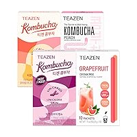 TEAZEN 4 Flavors 40 Sticks Variety Pack, Kombucha Peach, Mango Guava, Mulled Wine (30 Sticks) & Grapefruit Tea Powdered Drink Mix (10 Sticks)