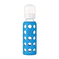 Lifefactory 9-Ounce Glass Baby Bottle with Stage 2 Nipple and Protective Silicone Sleeve Cobalt Blue