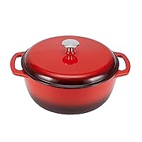 Amazon Basics Enameled Cast Iron Round Dutch Oven with Lid and Dual Handles, Heavy-Duty, 6-Quart, Red
