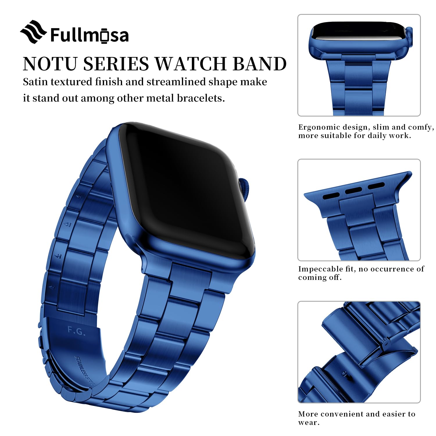 Fullmosa No Tools Needed Compatible Apple Watch Band 41/45/44/40/42/38mm, Stainless Steel iWatch Band with Case for Apple Watch Series 8/7/6/5/4/3/2/1/SE2/SE, 41mm 40mm 38mm Blue