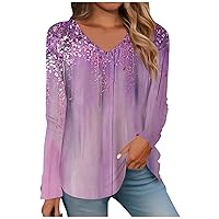Womens Blouses,Long Sleeve Tops for Women V Neck Printed Fashion Summer Y2K Blouse Casual Loose Fit Oversized Tunic T Shirts Winter Dresses for Women 2024
