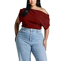 Ekaliy Womens Off Shoulder Casual Crop Tops Ruched Basic Slim Fit T Shirts Going Out Y2K Shirt Blouse