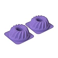 Bakerpan Silicone Small Fluted Cake Pan, 4 3/4 Inch Mini Tube Cake Baking Mold, Fancy Fluted Dessert Mold, Tube Cake Mold for Baking - Set of 2