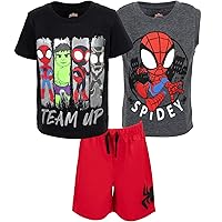 Marvel Avengers Spider-Man 3 Piece Outfit Set: T-Shirt Tank Top Shorts