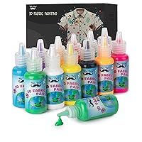 Playkidiz Puff Paint, 12 Pack 3-D Fabric Paint, Classic Colors, Non-Toxic Paint Set for Kids, Ages 3+
