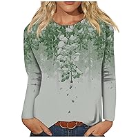 Fall Long Sleeve Shirts for Women Round Neck Long Sleeve Pullover Casual Tees Printed Blouses Loose Tunic Tops