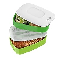 Bentgo® Classic - Adult Bento Box, All-in-One Stackable Lunch Box Container with 3 Compartments, Plastic Utensils, and Nylon Sealing Strap, BPA Free Food Container (Green)