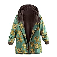 Ladies Long Sleeve Coats Zipper Hooded Thick Composite Plush Vintage Flower Print Plus Size Hooded Jacket