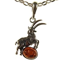 BALTIC AMBER AND STERLING SILVER 925 GOAT PENDANT NECKLACE - 14 16 18 20 22 24 26 28 30 32 34