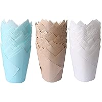 150PCS Tulip Cupcake Liners,Natural Baking Cups Muffin Cupcake Grease-Proof Wrappers for Wedding, Birthday Party,Christmas(Blue,Natural,White)